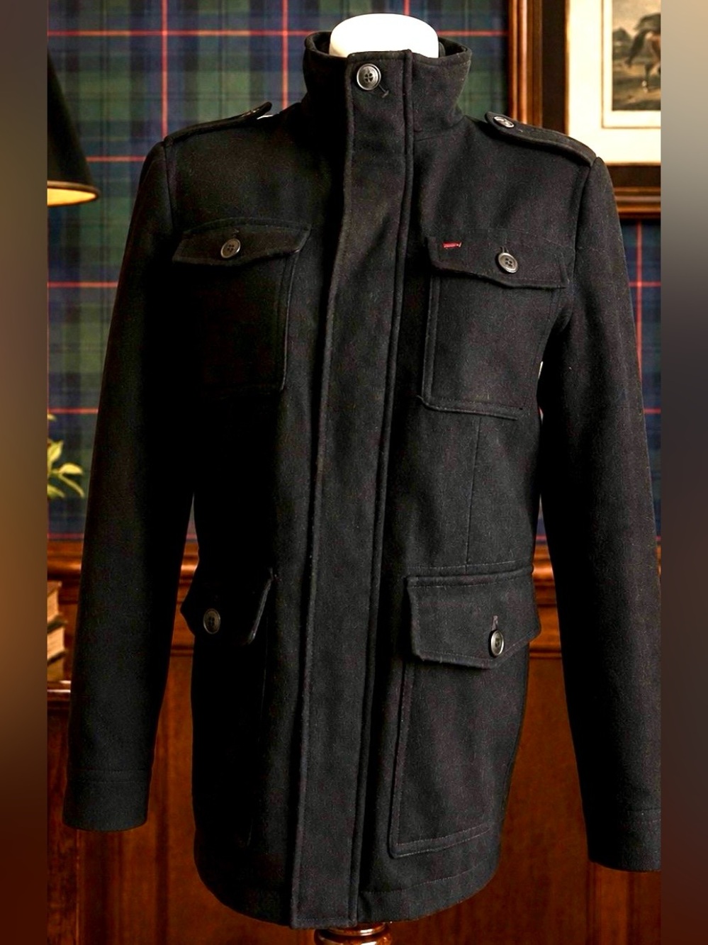 Black Wool Peacoat Mens Size Medium
